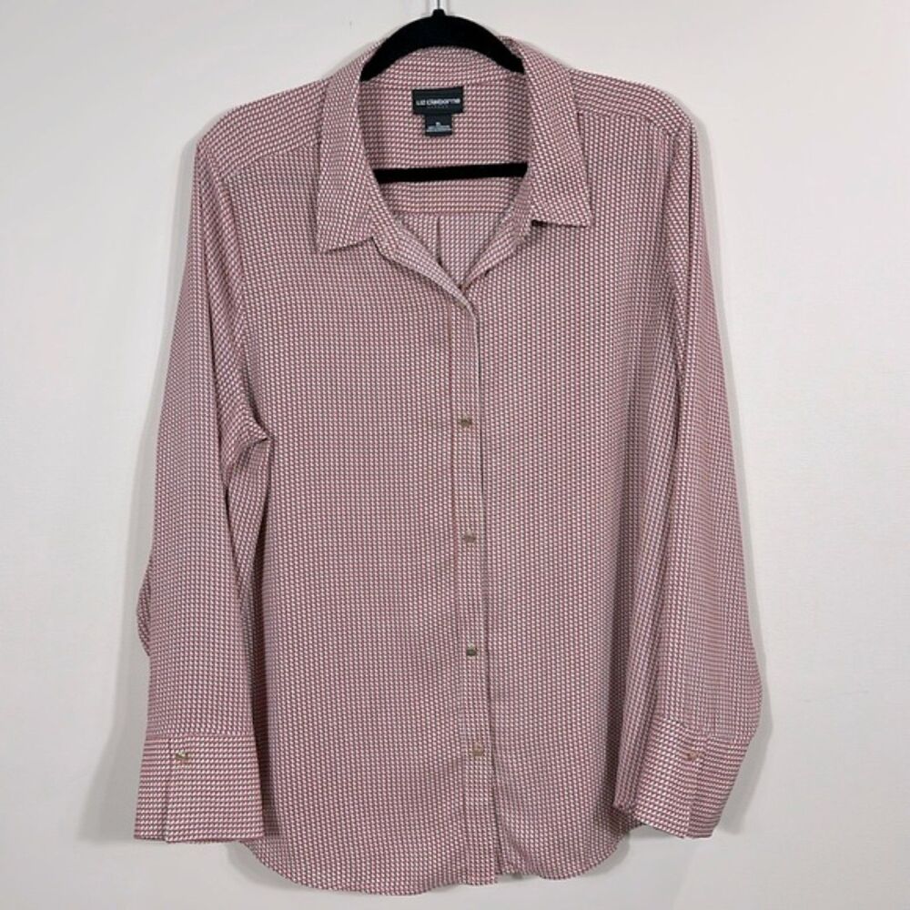 Liz Claiborne Career Long Sleeve Button Down Geometric Pattern Shirt Size XL